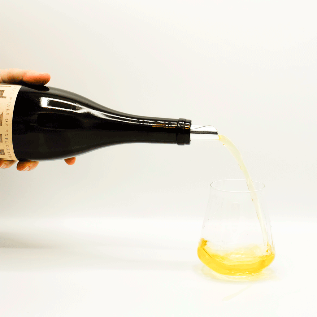 Fram Grenache Gris Orange Wine, South Africa, bottle  Pouring into glass