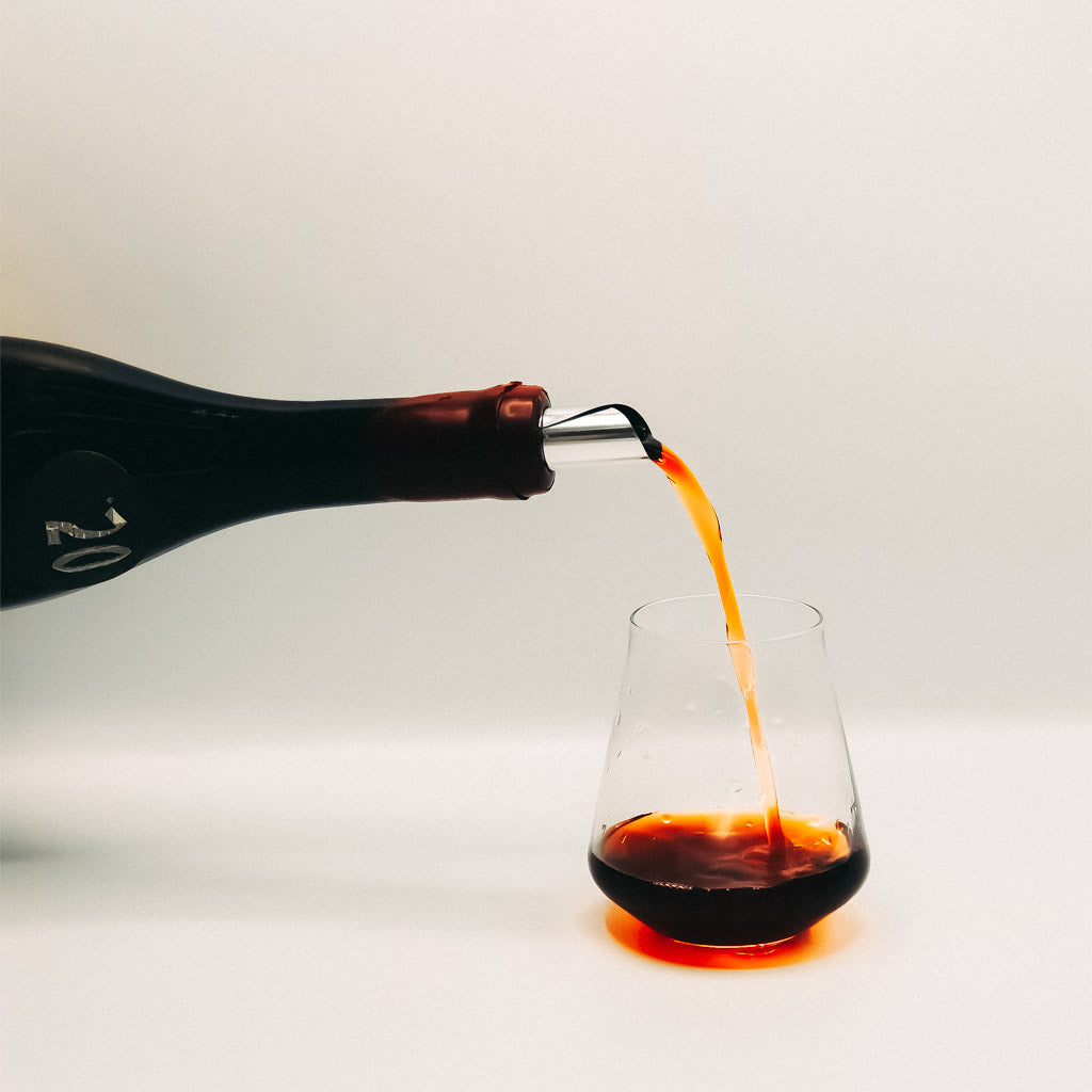 BLANKBottle Wine Co. My Koffer Cinsault, BReedekloof, South Africa, Red Wine Bottle Pouring into glass